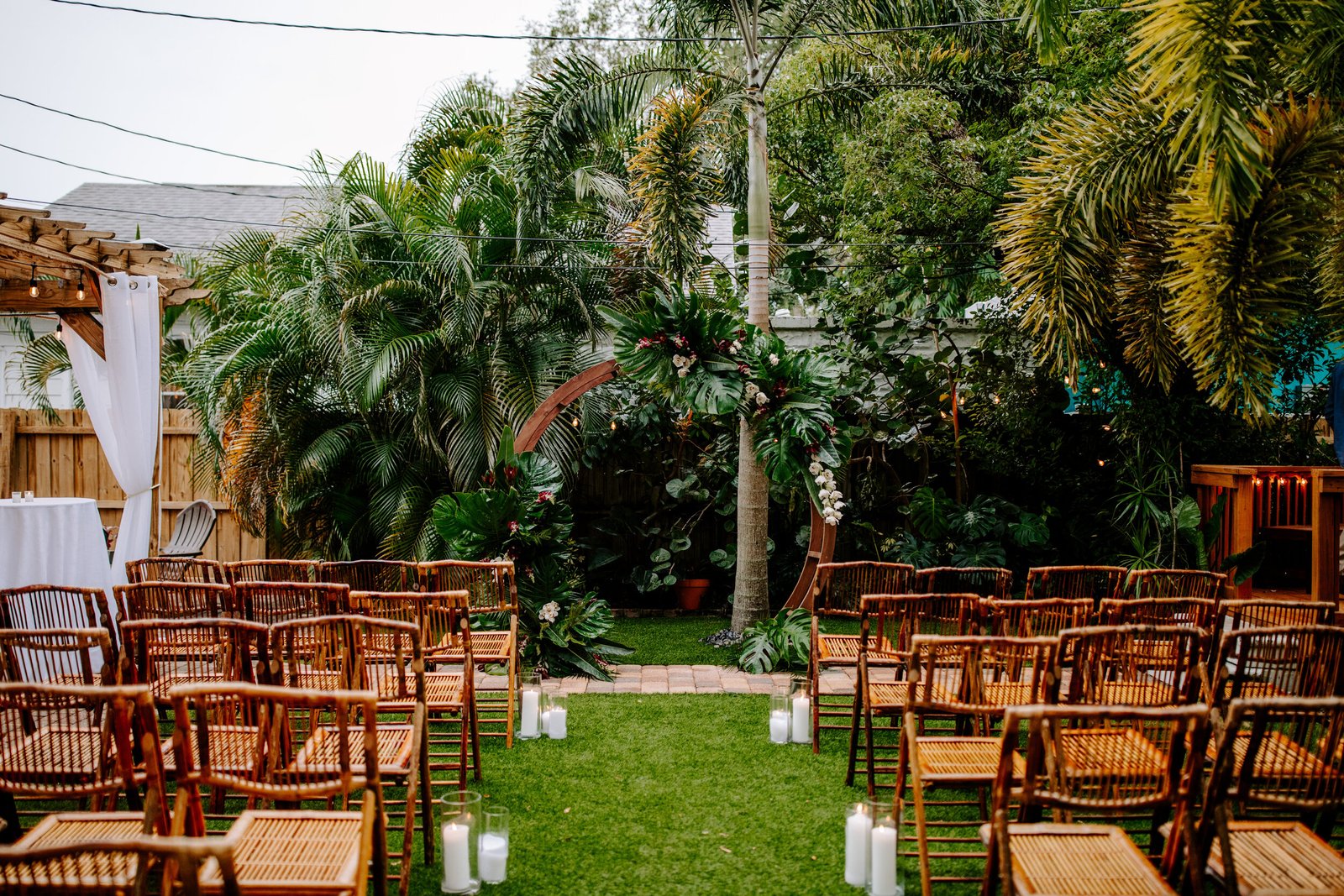 garden ceremony wood cross-back tropical