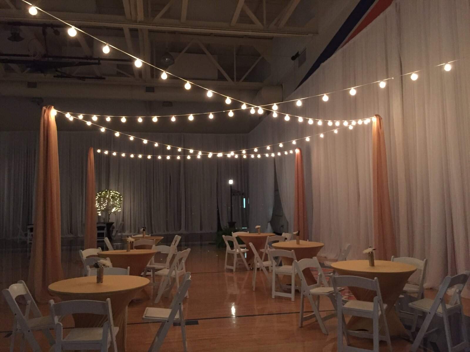 string lights draped room rounds