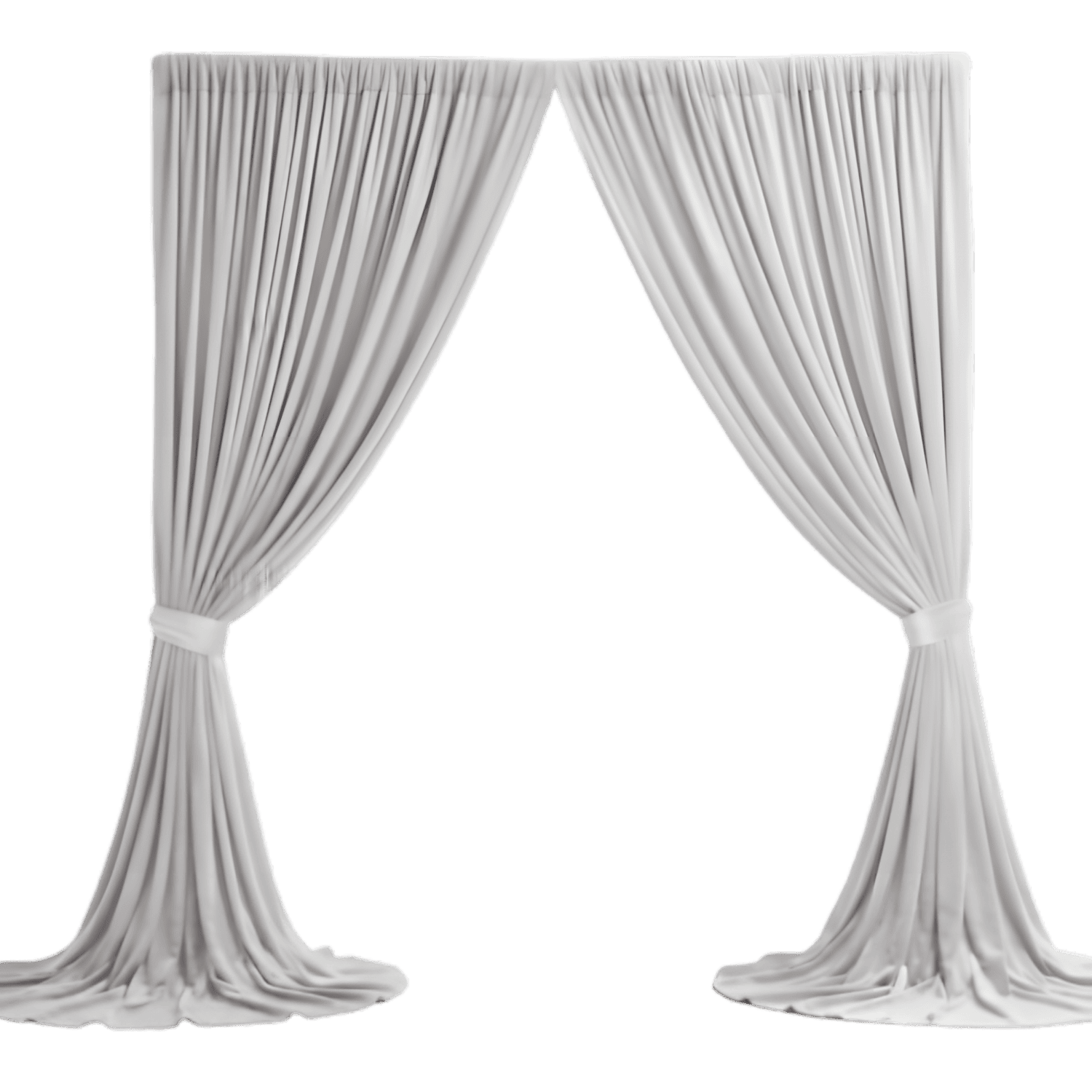 Elegant white single layer draping with tie-back design, perfect for event backdrops and wedding decor by Gabro Event Services.