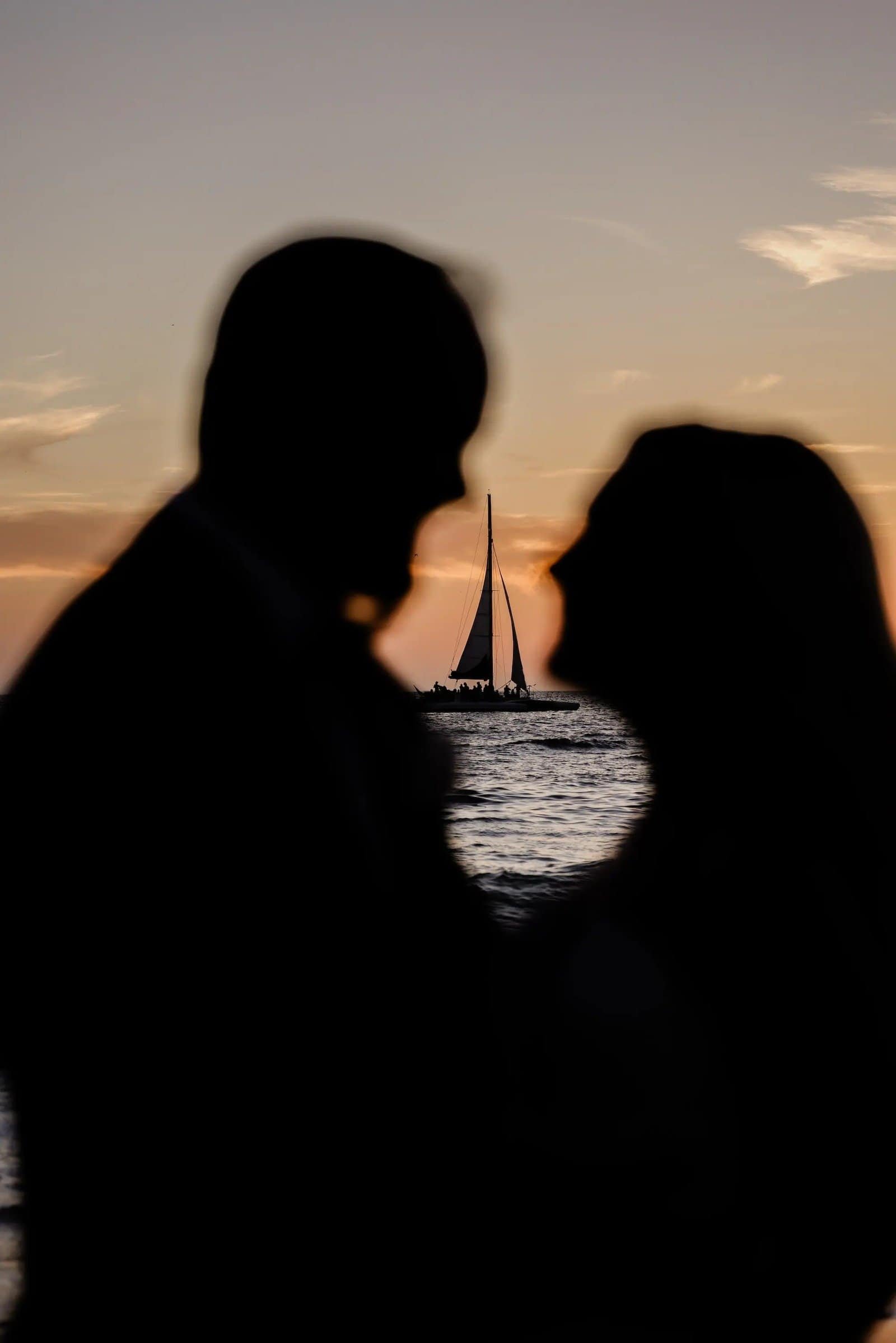 Golden hour bride and groom portrait on Clearwater Beach