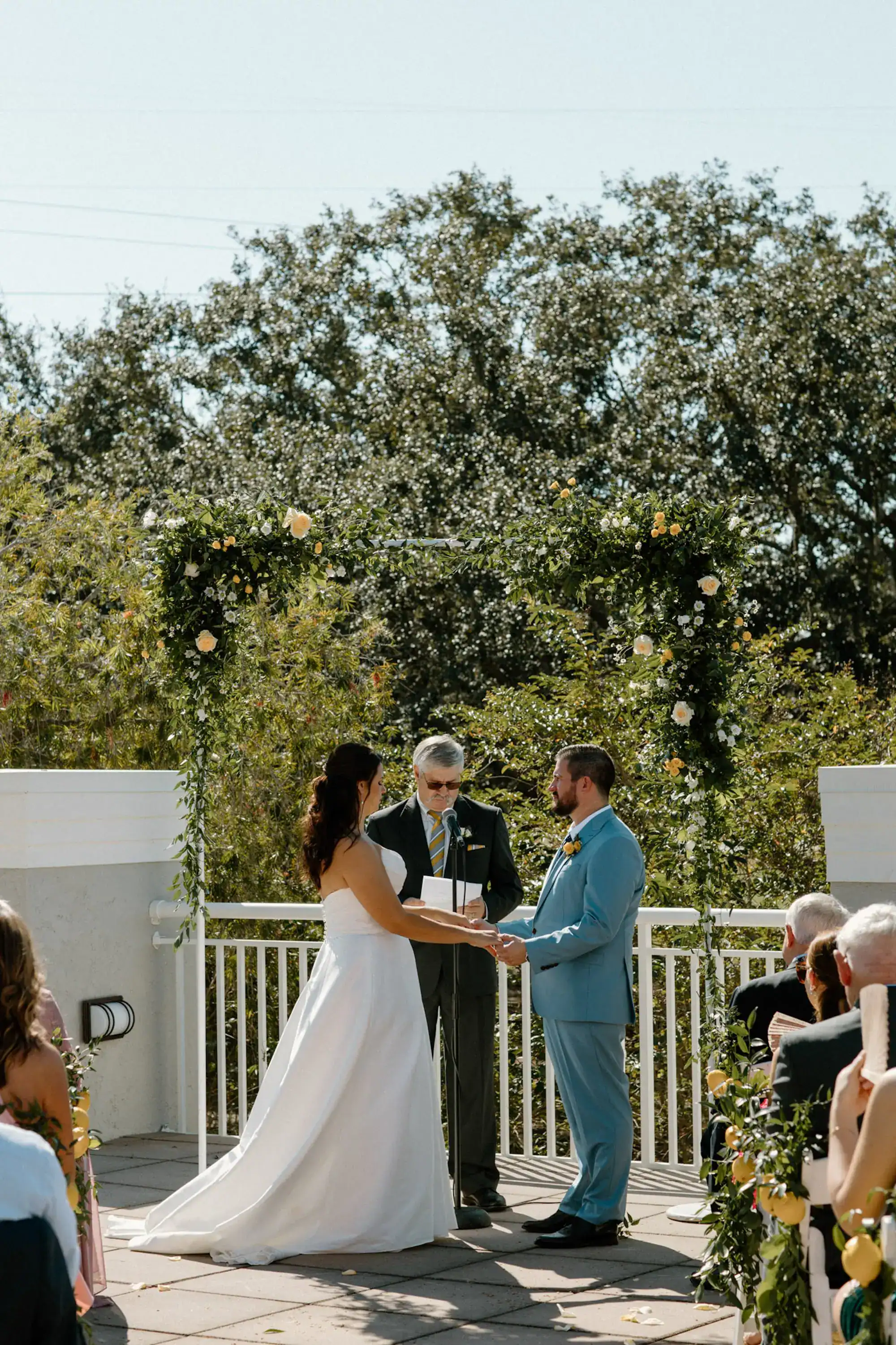 A unique pancake wedding cake served as the centerpiece for brunch dessert.