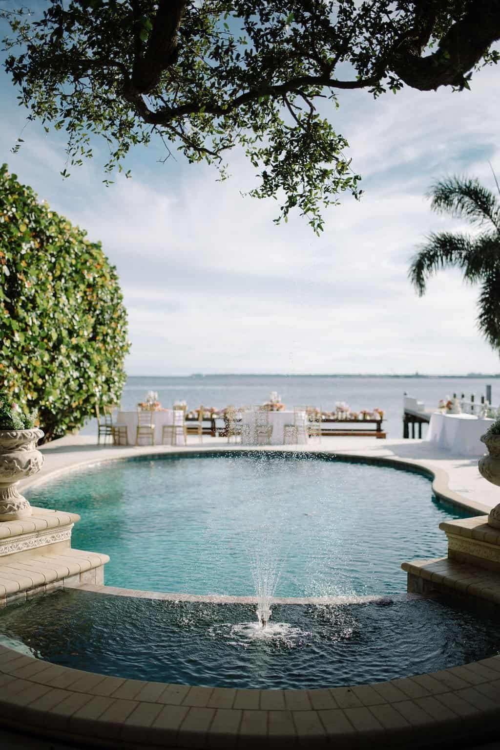 St Petersburg Waterfront Private Home Wedding Reception Setup Overlooking Tampa Bay
