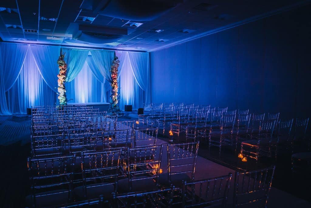 Luxury Outdoor Garden Wedding Ceremony on the Grand Lawn at Belleview Inn with White Wooden Padded Chairs by Gabro Event Services