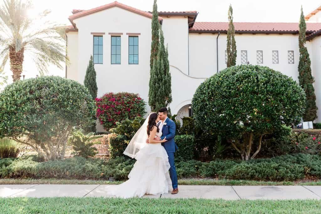 Bride and Groom Lakeside Countryside Wedding Portrait at Covington Farm in Dade City