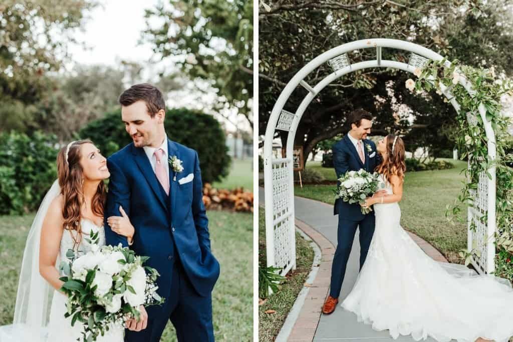 Bride and Groom Romantic Garden Wedding Portrait by Ashley Izquierdo at Davis Island Garden Club