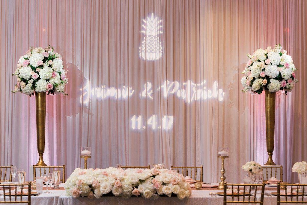 Ballroom Wall Draping and Custom Monogram Projection by Gabro Event Services