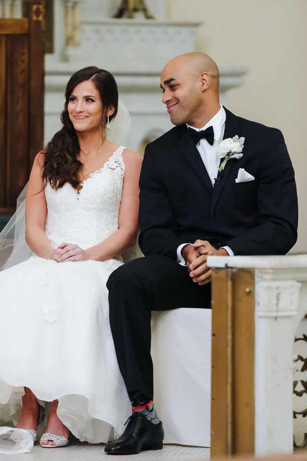 Bride and Groom Exchanging Wedding Vows at Historic Sacred Heart Catholic Church in Downtown Tampa