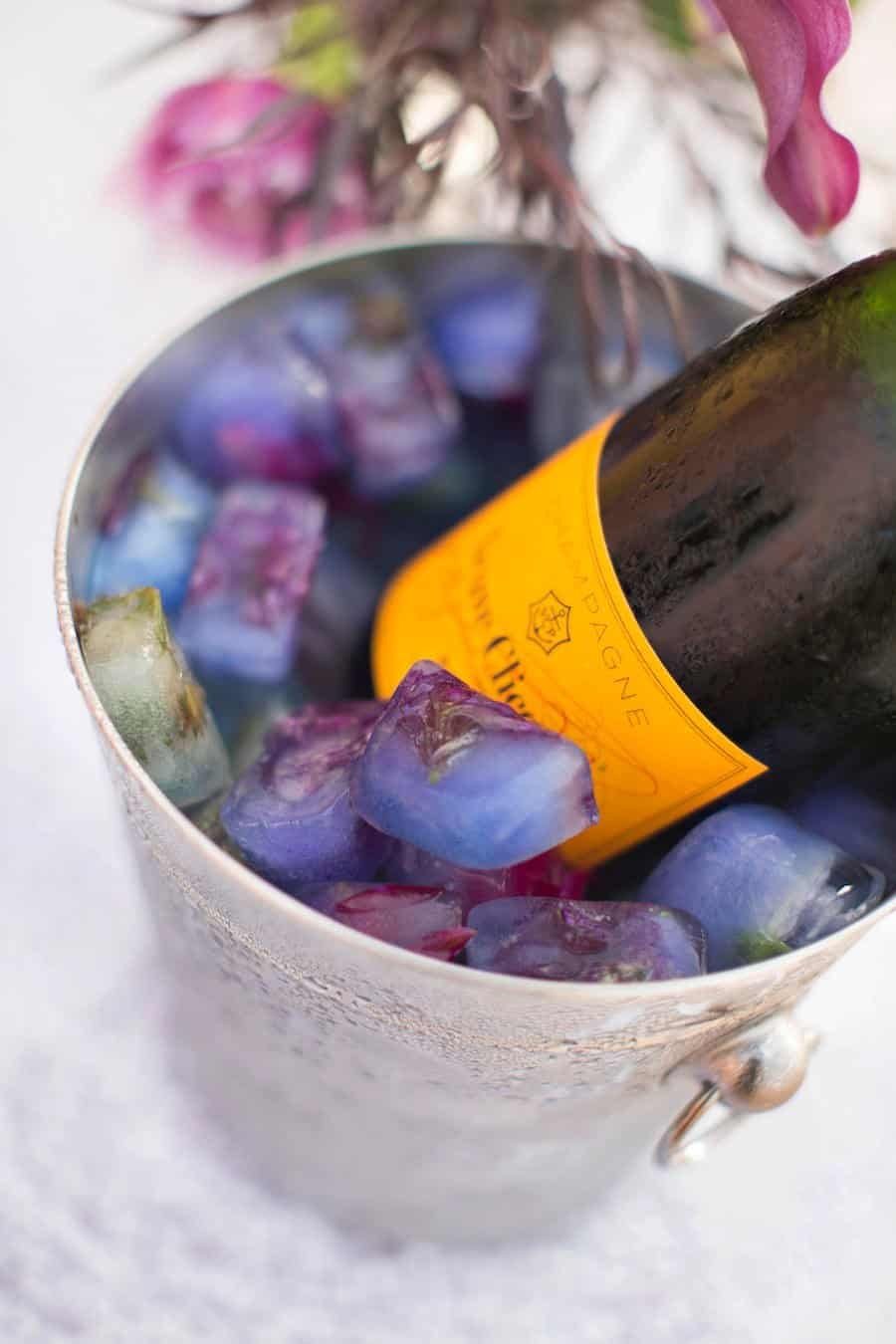 Veuve Clicquot Champagne Staging with Edible Flower Ice Cubes on Clearwater Beach