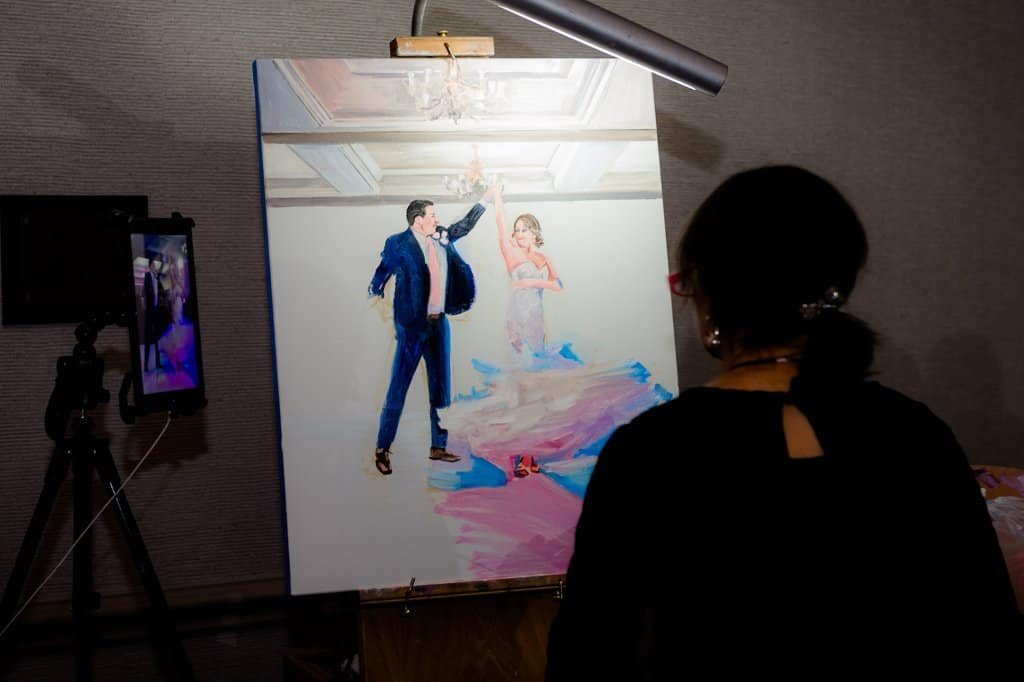 Live Event Painter Nancy Spielman Painting the Newlyweds First Dance at Tampa Marriott Water Street