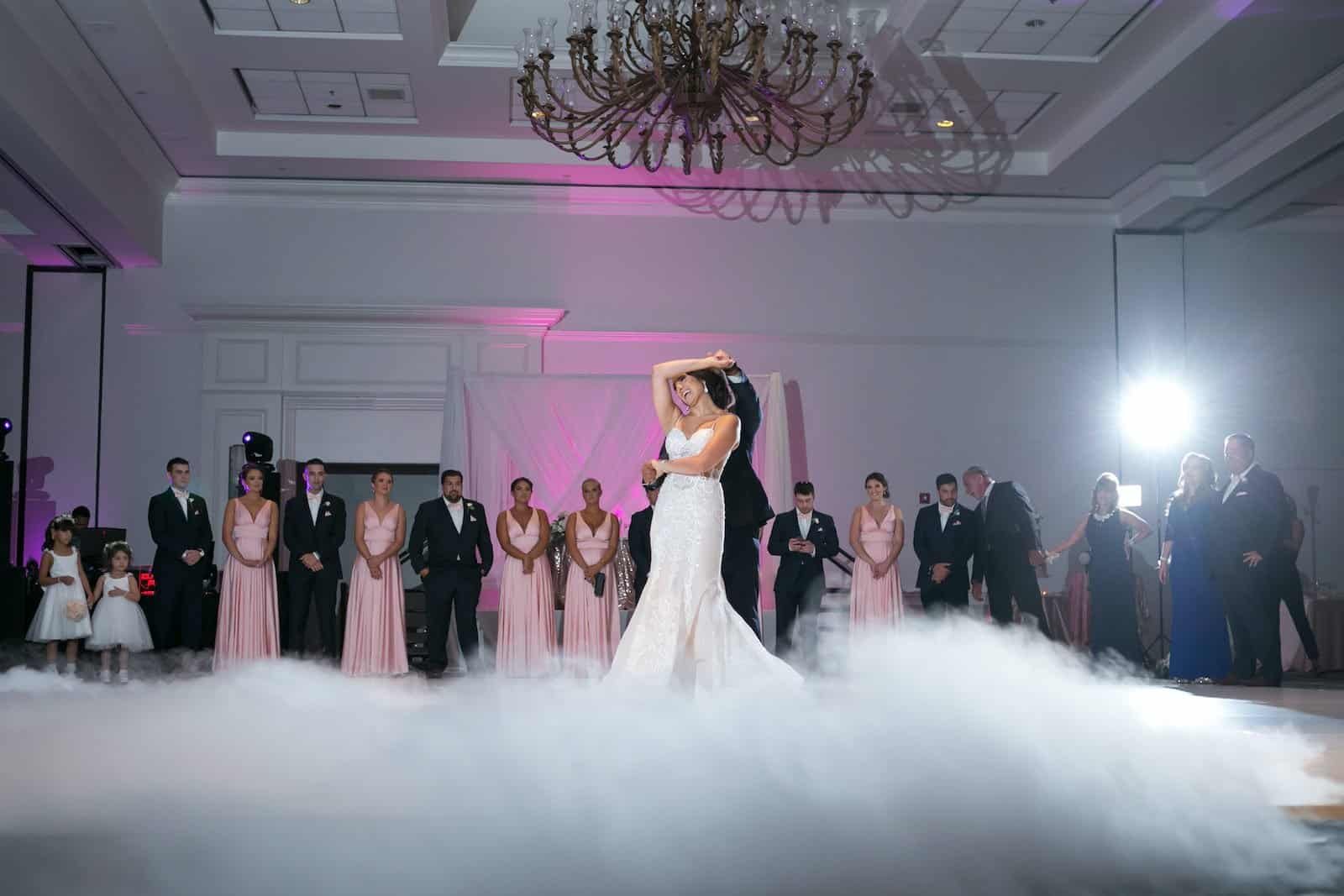 Bride and Groom First Dance with Dancing in the Clouds Dry Ice Fog at Tampa Marriott Water Street