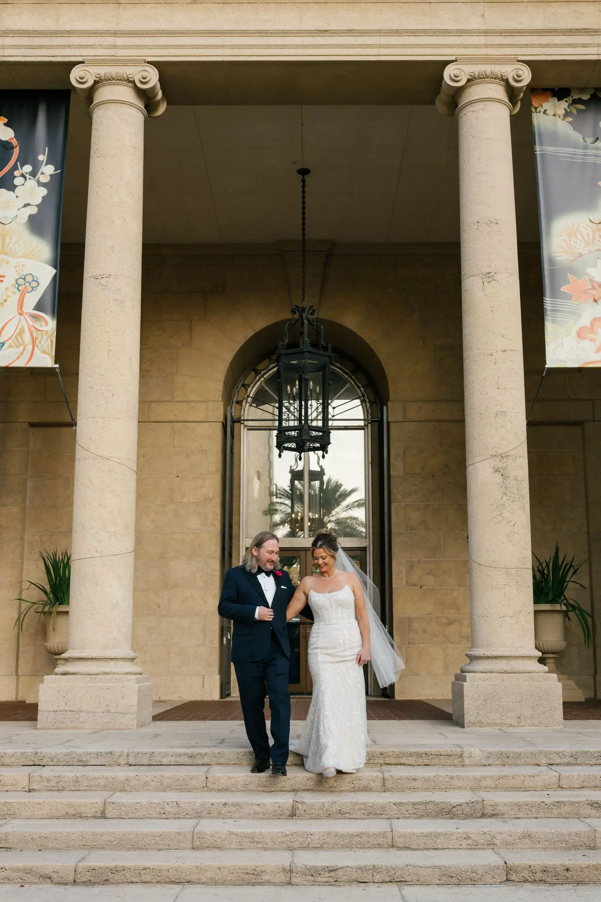 Patty and Greg romantic newlywed portrait in the outdoor museum sculpture gardens