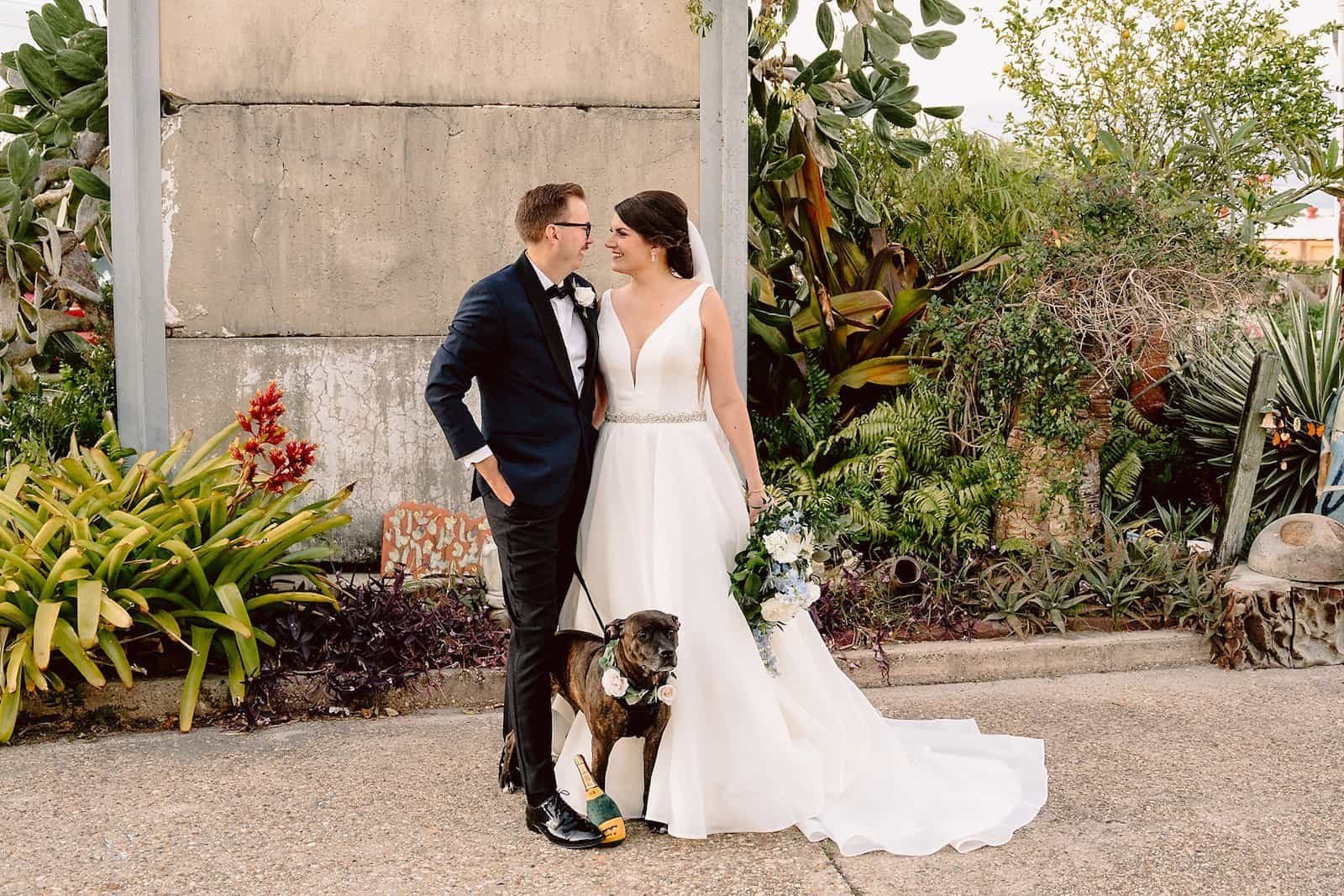 Bride Groom and Rescue Dog Sadie Wedding Portrait assisted by FairyTail Pet Care