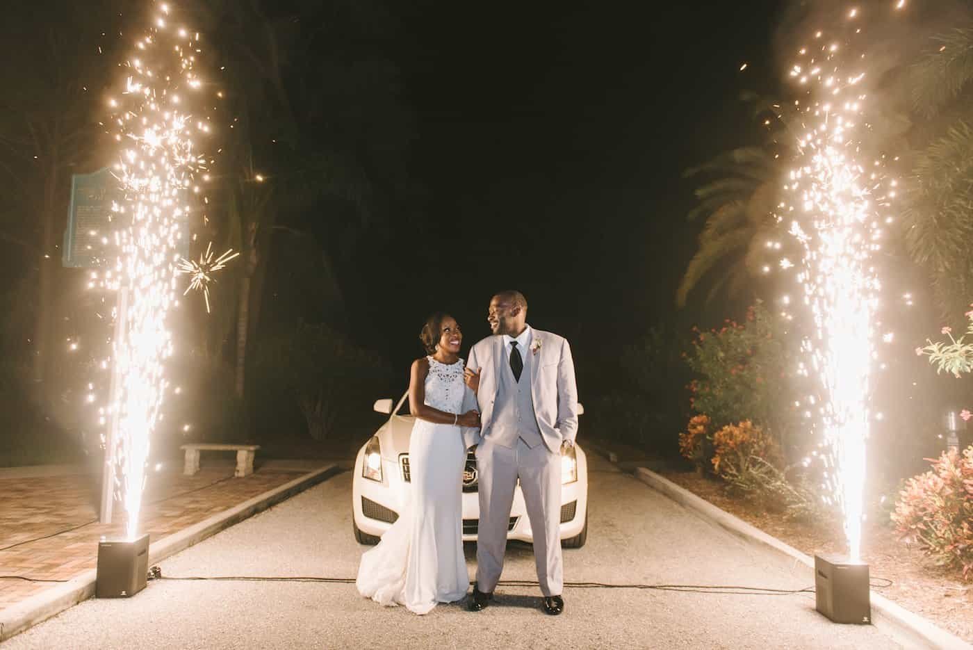 Bride and Groom Grand Cold Sparkler Fountain Exit by Spark Wedding Events at Powel Crosley Estate