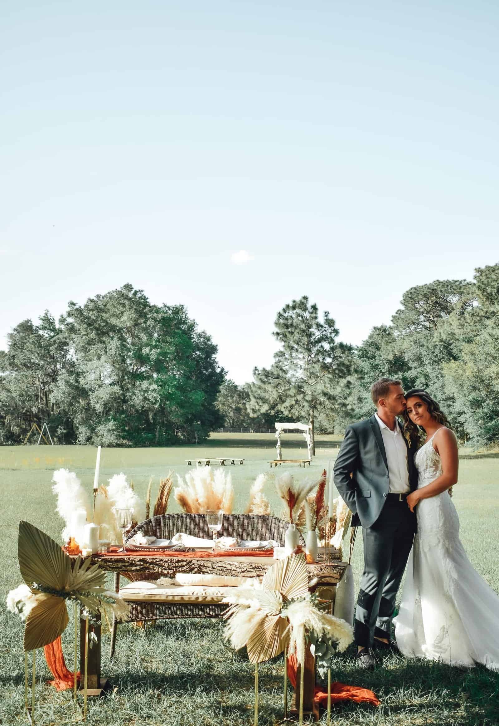 Boho Sweetheart Feasting Table Staging with Dried Florals and Woven Textures