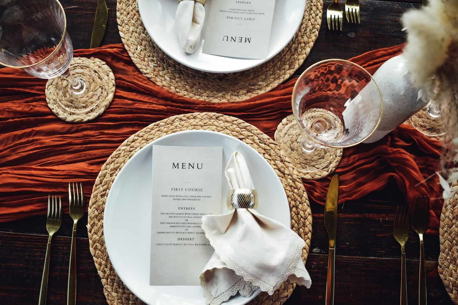 Natural Woven Charger Plates and Modern Gold Flatware Place Setting by Gabro Event Services