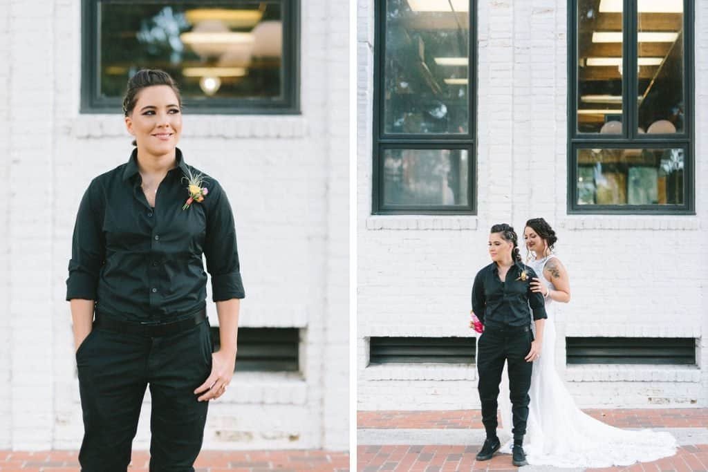 Contemporary Bridal Couple Wedding Portrait on Red Mesa Events Rooftop Overlooking Downtown St. Pete