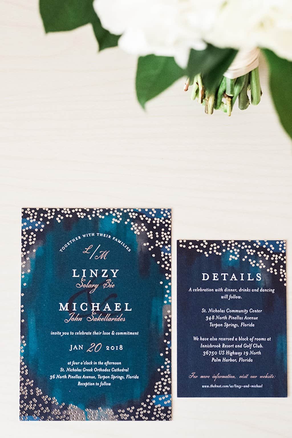 Romantic Navy, Silver and White Tarpon Springs Greek Wedding