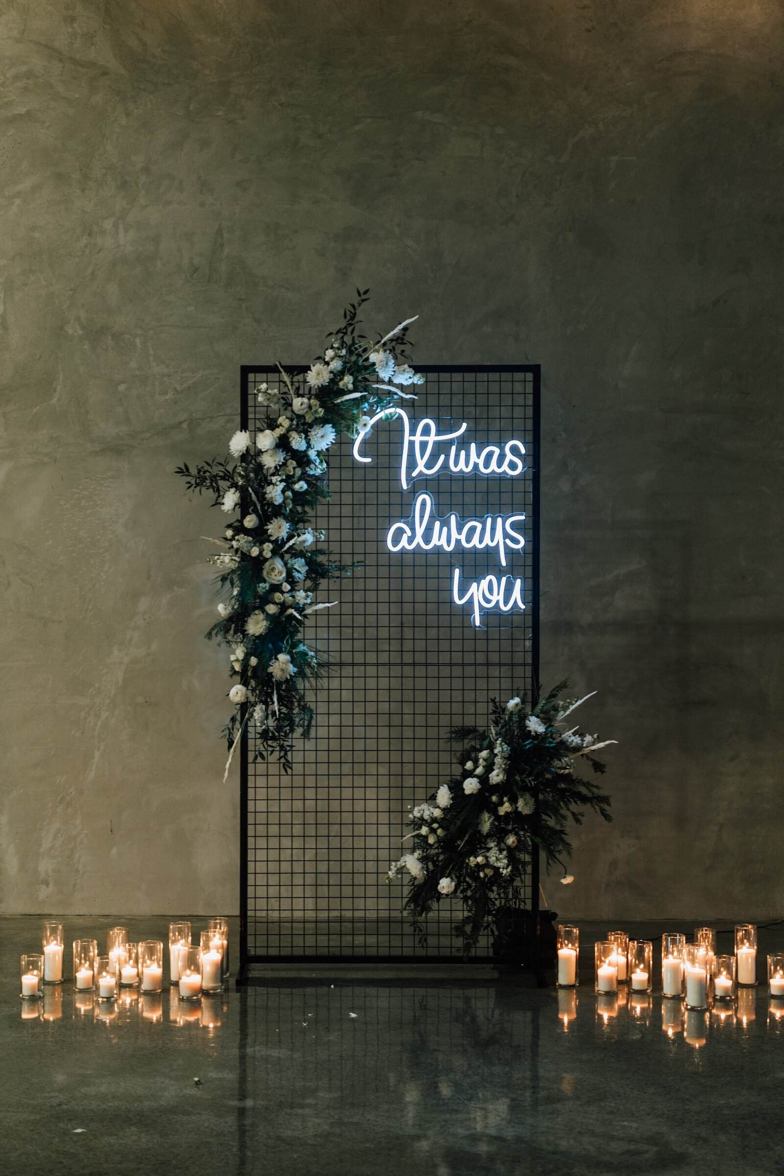 Luxurious White and Gold Sandpearl Ballroom Reception with Full-Room Perimeter Draping and Monogram Lighting