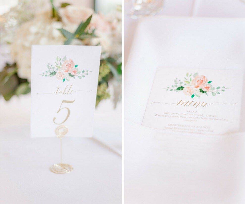 Peach Watercolor Calligraphy Menu Card and Formal Dinner Place Setting