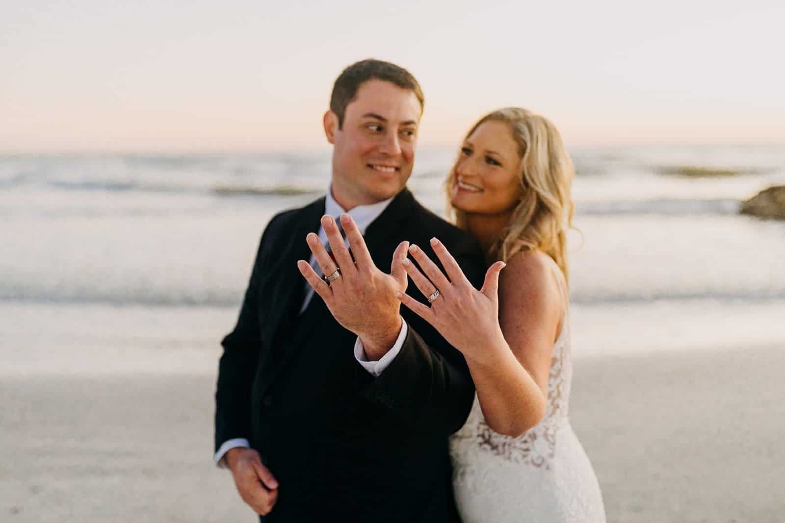 Bride and Groom Golden Hour Embrace Against the St. Pete Beach Ocean Horizon