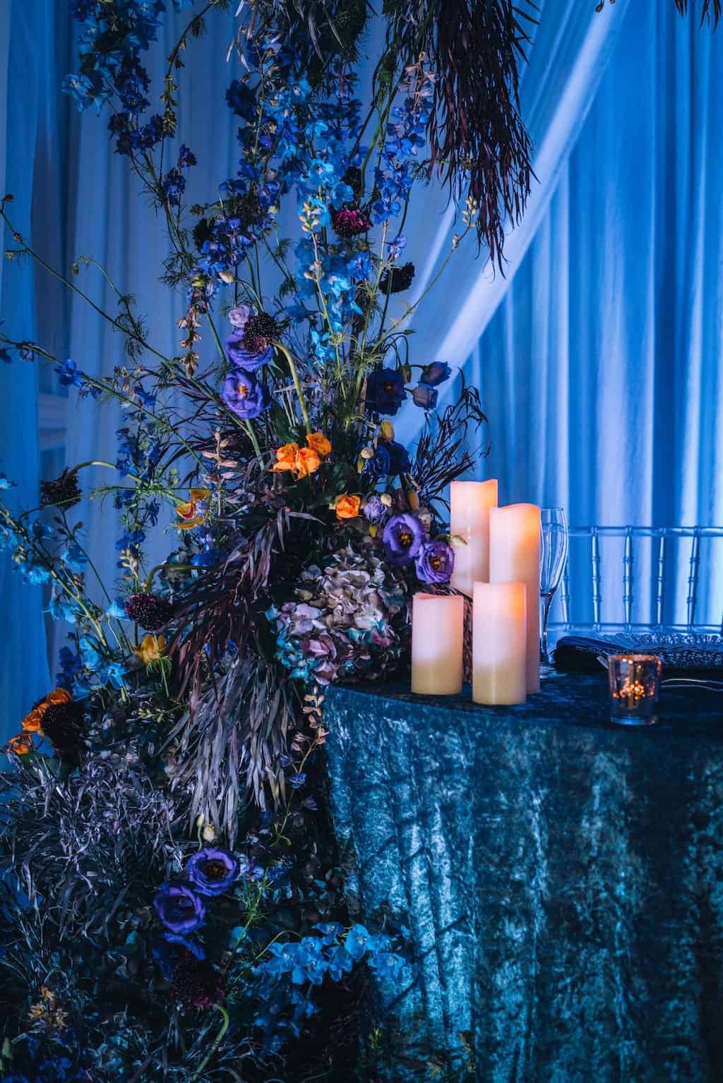 Outdoor Garden Reception Dinner with Glowing Bistro Lighting and Gold Chiavari Chairs