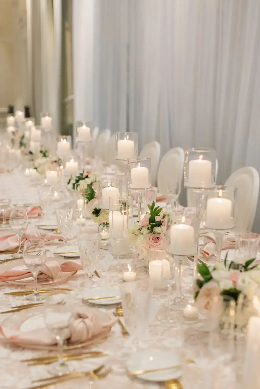 Long banquet tables running the length of the reception room at The Vinoy