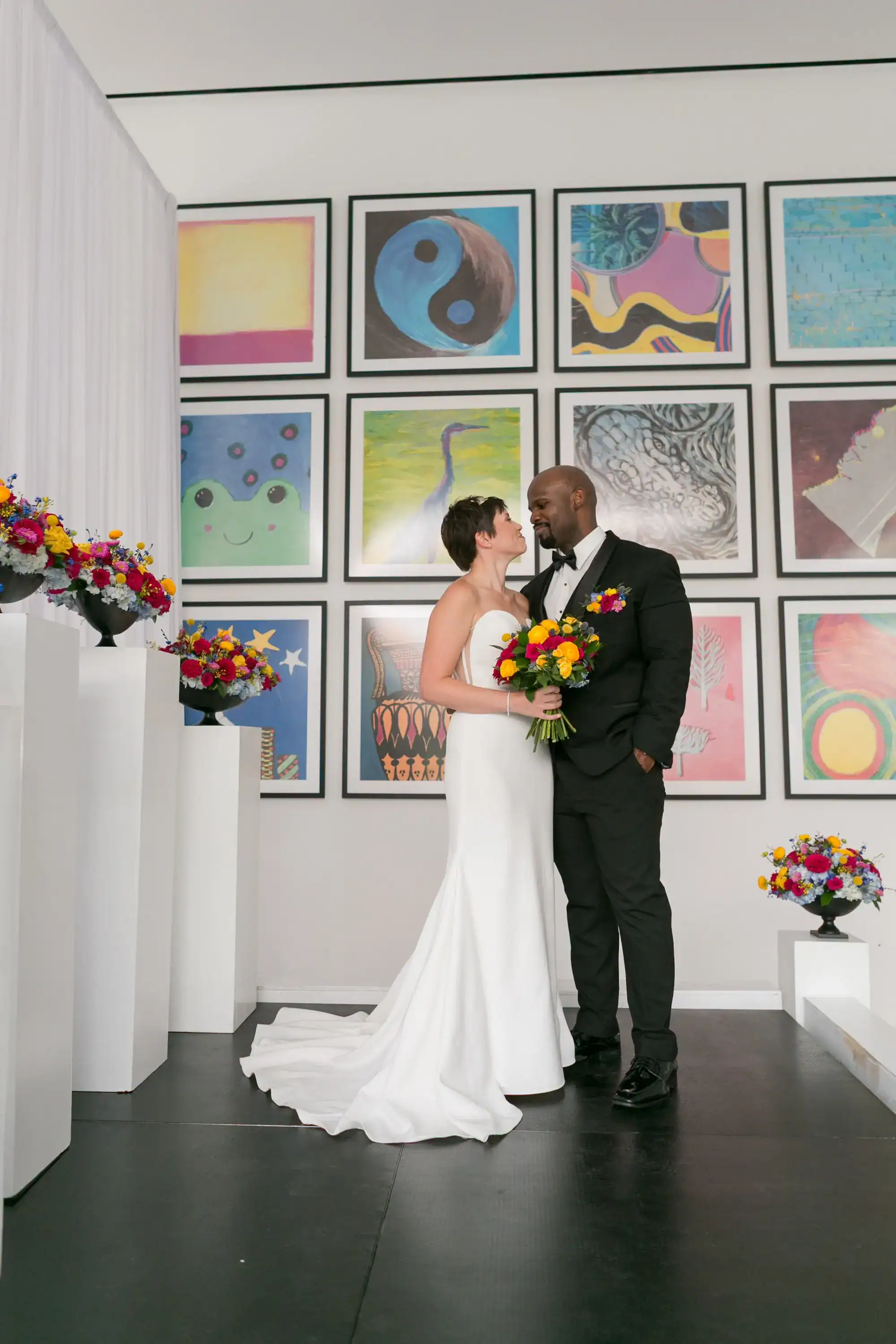 Angel and Dirrell modern editorial couple portrait outside the modern architecture of Tampa Museum of Art