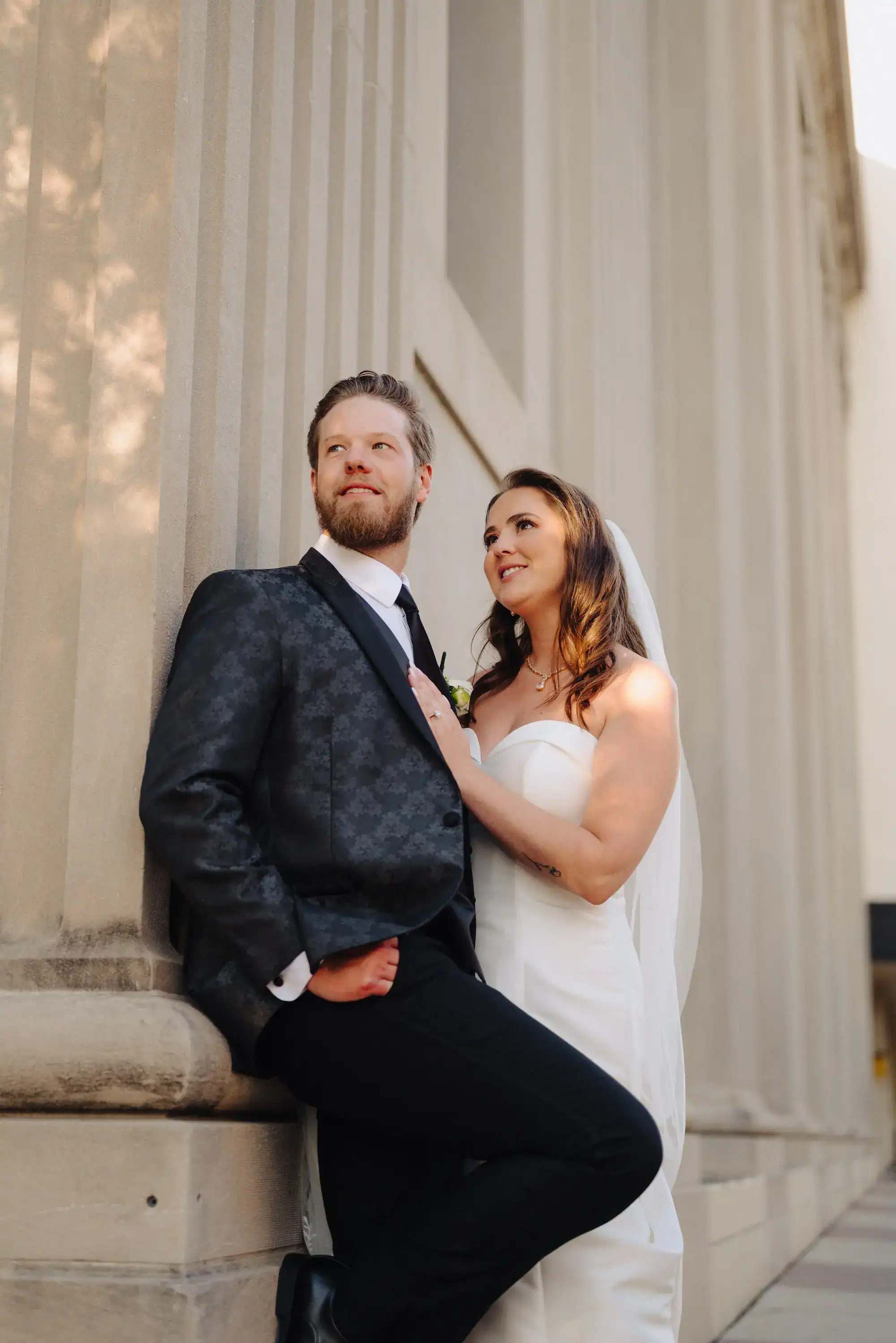 Newlywed Bride and Groom Downtown Tampa Street Portrait outside The Vault